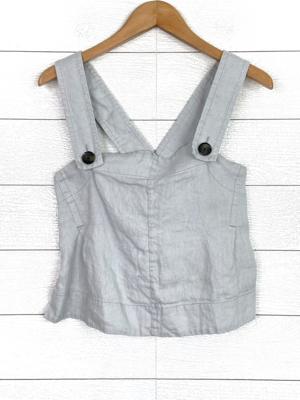 EVERLANE Linen Apron Tank Top Sky 4 Blue Grey Cropped Crop Summer Casual - Picture 3 of 11